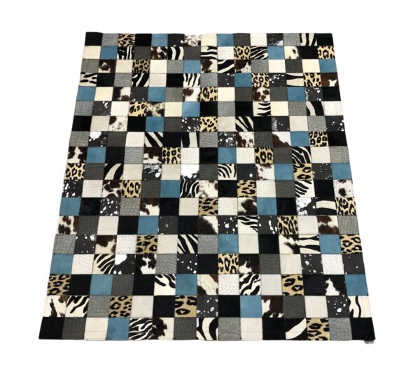 tapis peau patchwork mixte turquoise