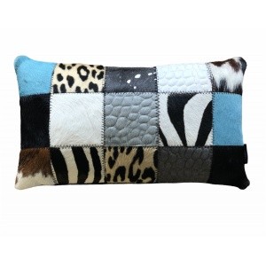 Coussin rectangle peau de vache mixte turquoise