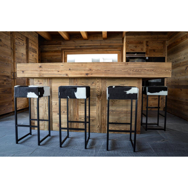 Tabouret de bar en peau vache noir et blanc – Image 2