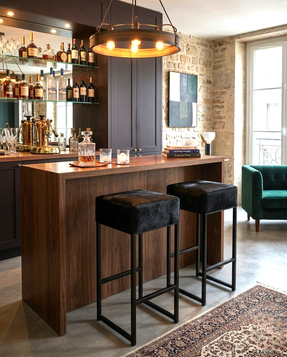 tabouret noir en peau de vache