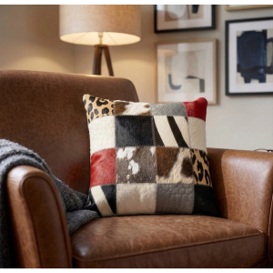 coussin mixte rouge peau de vache