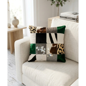 coussin mixte vert maison tergus peau de vache