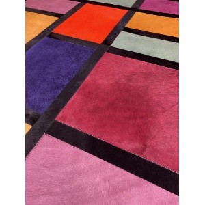 tapis rose rouge orange cuir fait à la main vache française