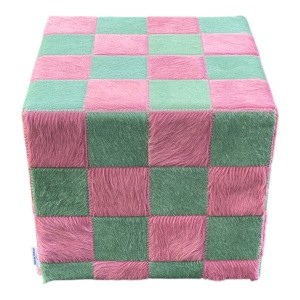 pouf pop peau de vache rose et vert face