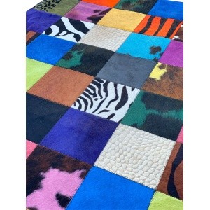 zoom matiere tapis patchwork multicolore grands carres