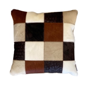 coussin vache patchwork mixte marron