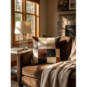 coussin peau de vache gris marron cuir