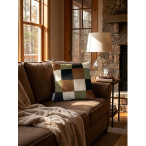 coussin peau de vache cuir kaki marron