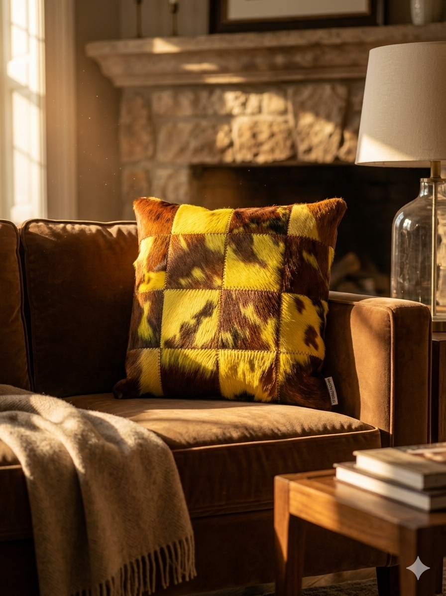 coussin jaune vache maison tergus déco coussin jaune