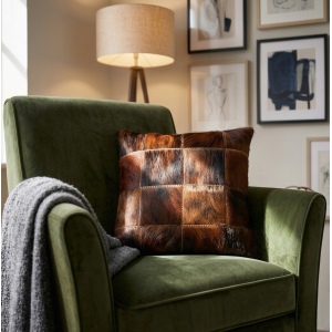 coussin cuir peau de vache marron