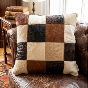 coussin mixte marron croco