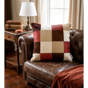 coussin cuir peau de vache terracotta