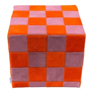 pouf pop peau de vache orange et rose