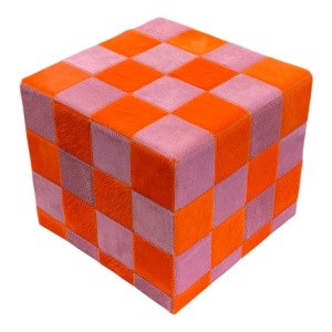 pouf pop peau de vache orange et rose