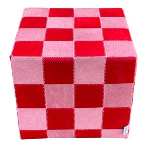 pouf pop peau de vache rouge et rose