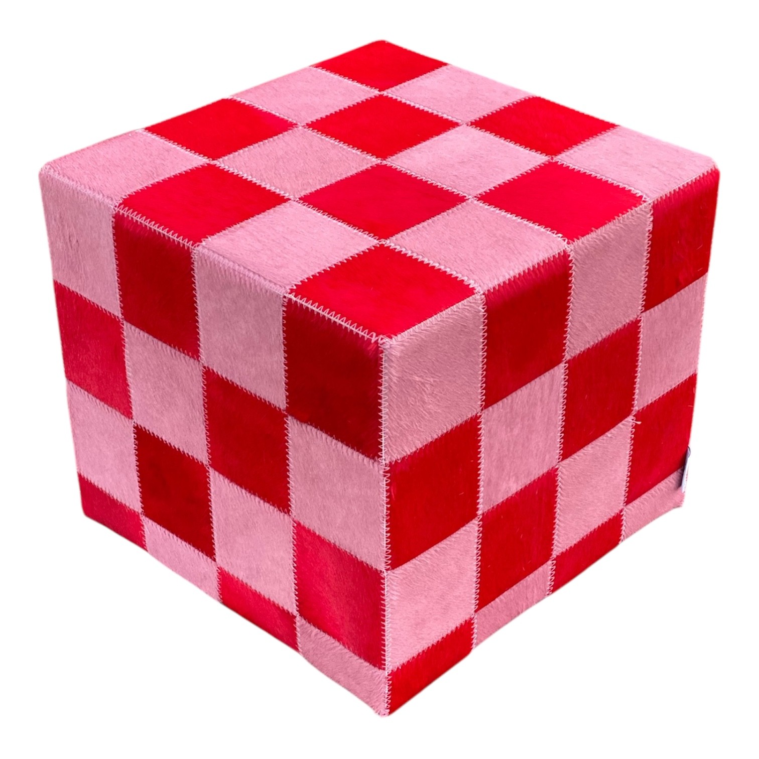 pouf pop peau de vache rouge et rose côté
