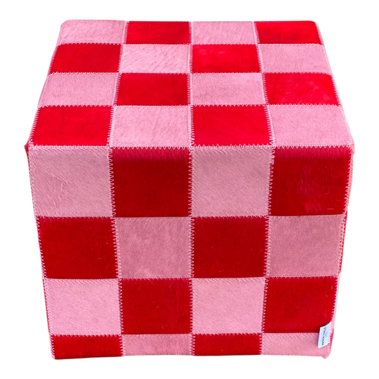 pouf pop peau de vache rouge et rose