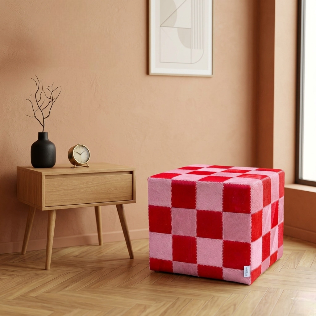 pouf rose et rouge damier maison tergus