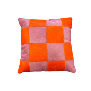 coussin pop réto rose et orange damier