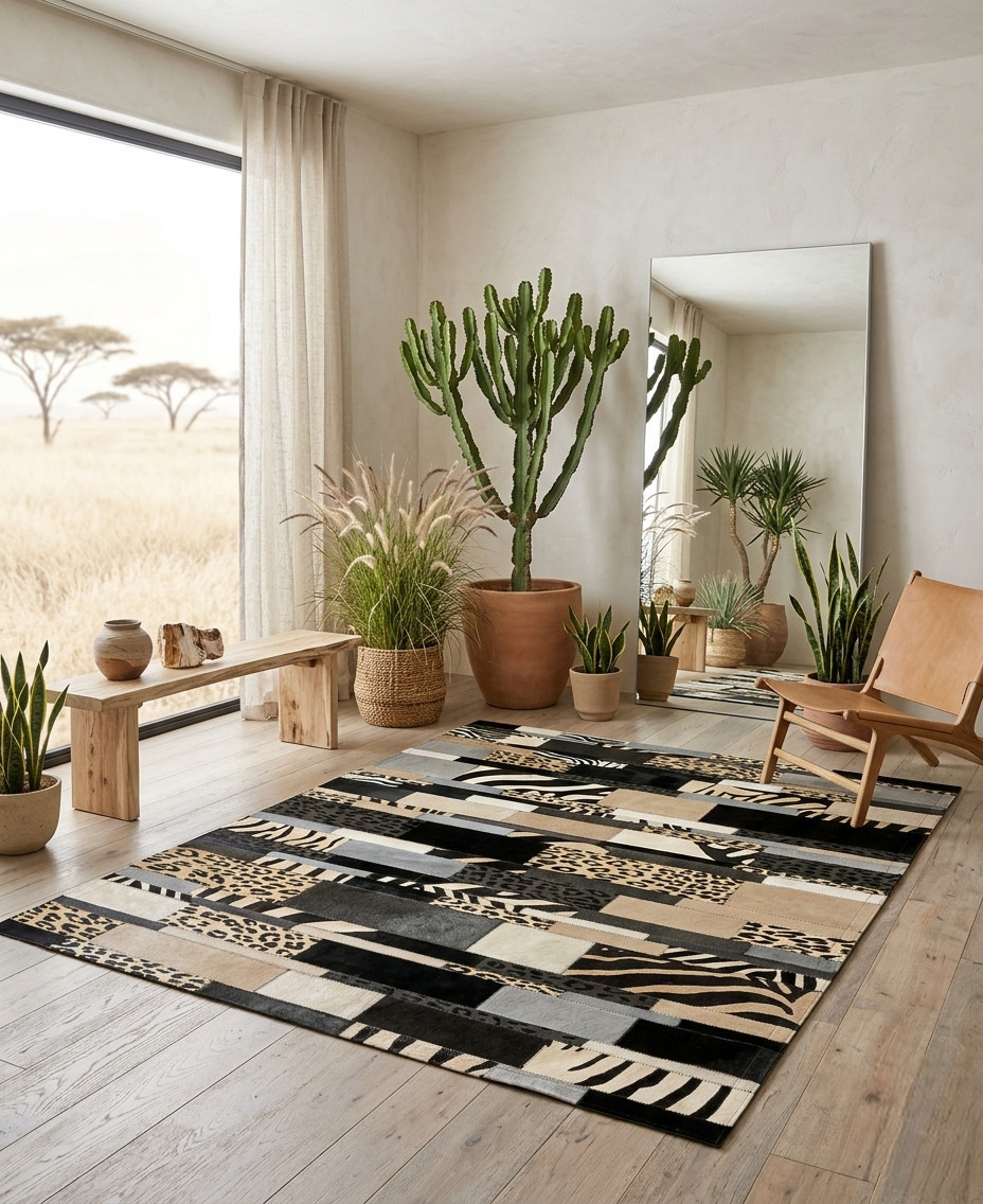 tapis savane en peau de vache