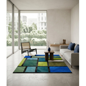 mondrian bleu peau de vache maison tergus tapis design