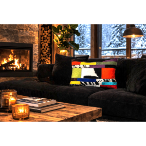 coussin multicolore rayé cuir