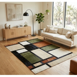 Tapis mondrian kaki