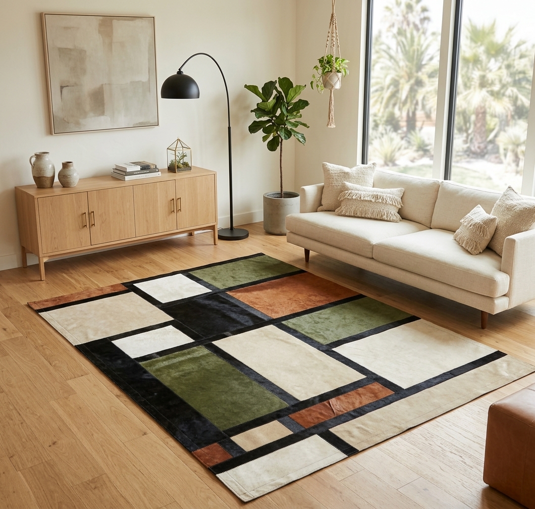 Tapis mondrian kaki